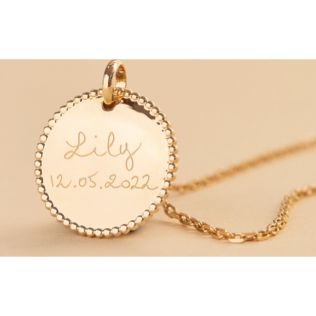 Personalized Beaded Disc Necklace, 18K Gold Plated - Necklaces - 2
