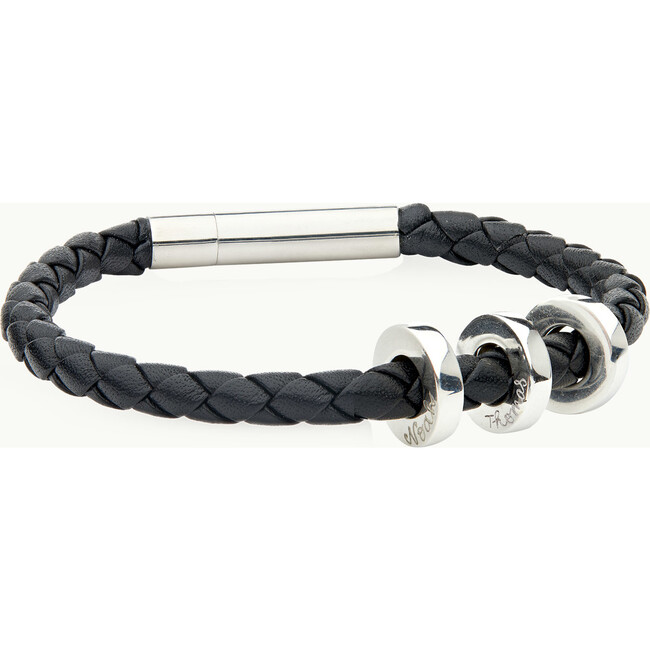 Men's Personalized Unity Leather Bracelet, Sterling Silver - Bracelets - 3
