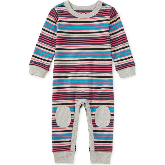 Stripe Knee Patch Baby Romper, Med Heather Grey