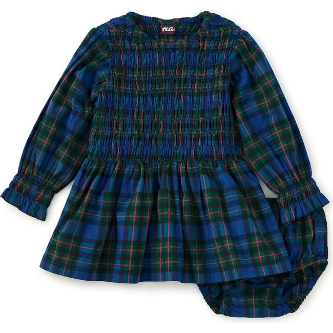 Smocked Woven Blouson Sleeve, Busan Holiday Plaid