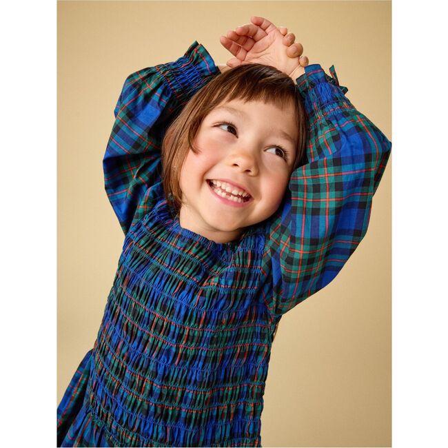 Smocked Woven Blouson Sleeve, Busan Holiday Plaid - Dresses - 4