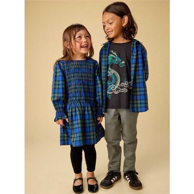 Smocked Woven Blouson Sleeve, Busan Holiday Plaid - Dresses - 5