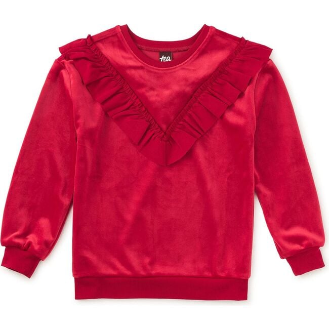 Velour Ruffle Tunic Top, RED WAGON - Blouses - 1