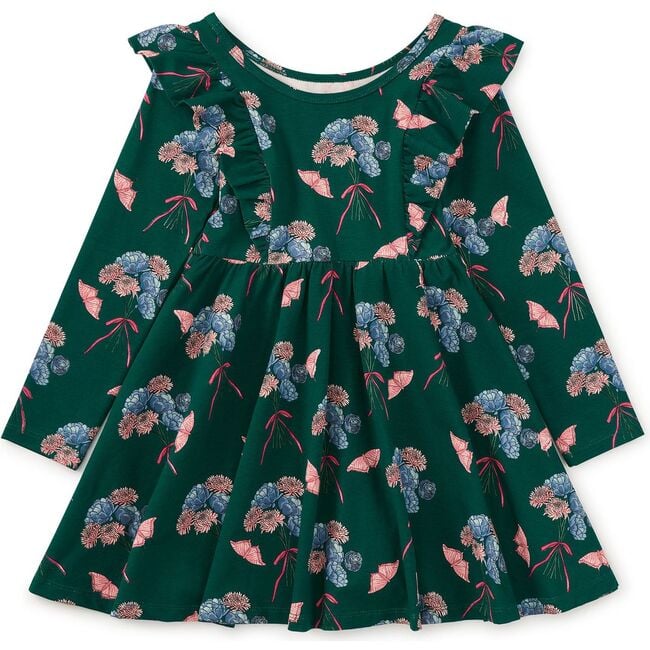 Ruffle Shoulder Ballet Dress, Floral & Butterfly Bouquet