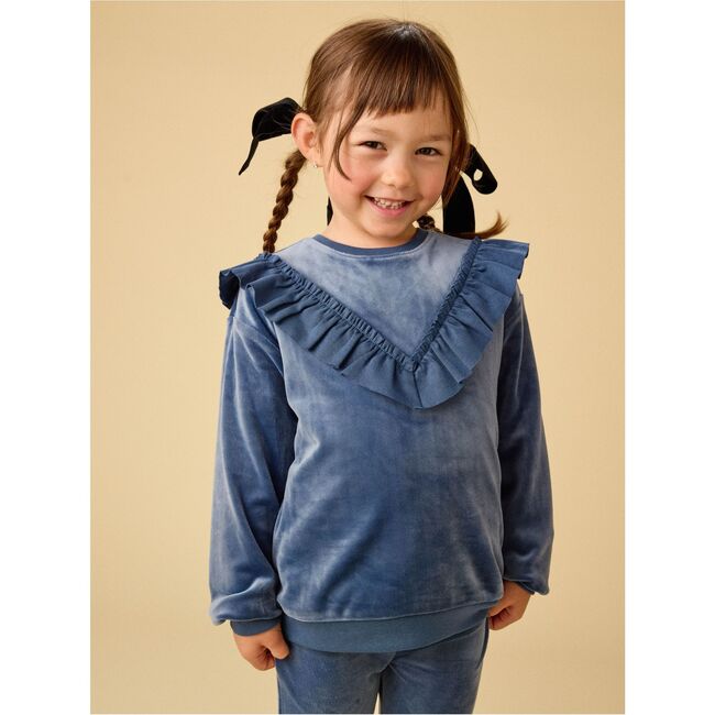 Velour Ruffle Tunic Top, NAVAL BLUE - Blouses - 2