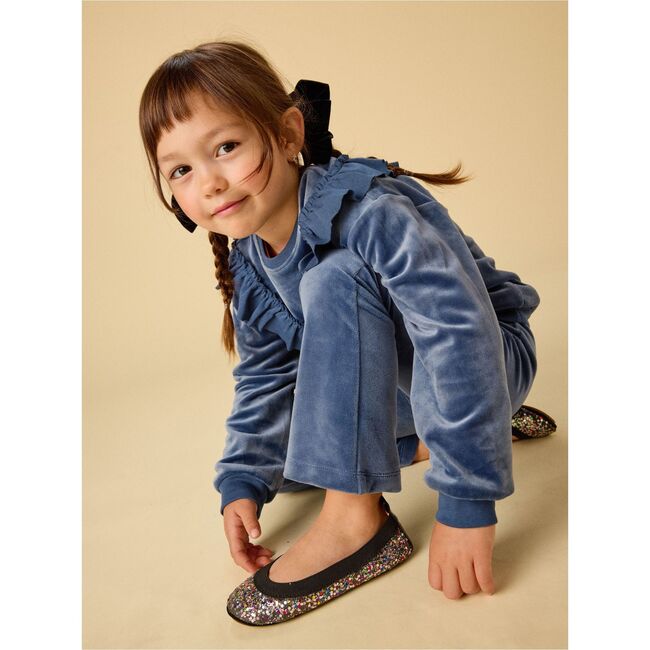 Velour Ruffle Tunic Top, NAVAL BLUE - Blouses - 3