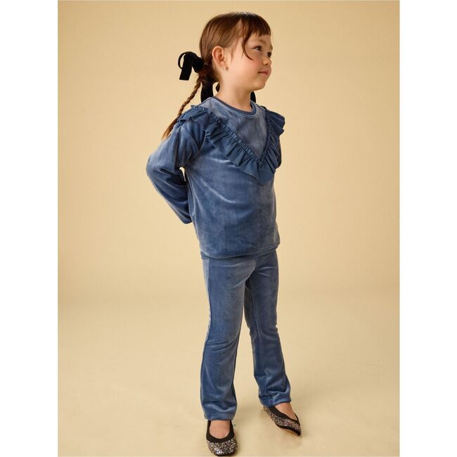 Velour Ruffle Tunic Top, NAVAL BLUE - Blouses - 4