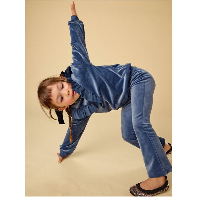 Velour Ruffle Tunic Top, NAVAL BLUE - Blouses - 5