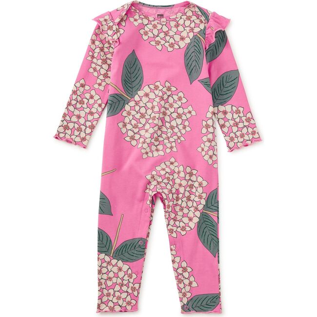 Ruffle Shoulder Baby Romper, Hydrangea Burst
