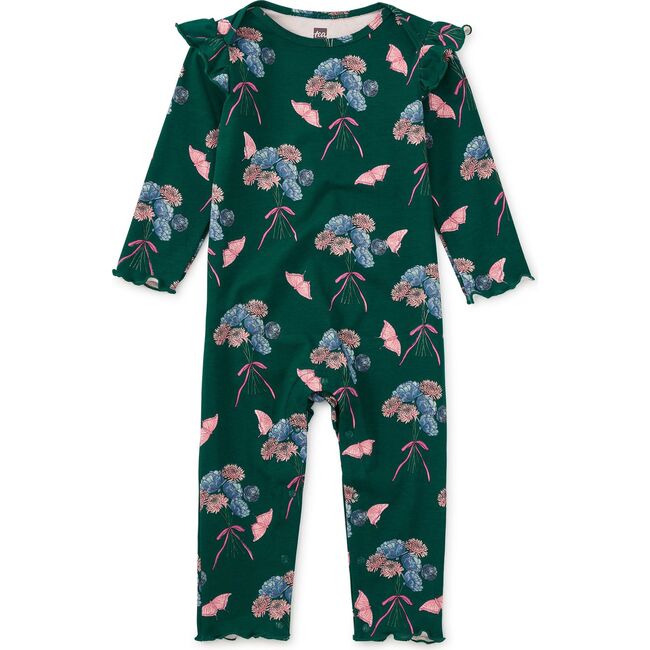 Ruffle Shoulder Baby Romper, Floral & Butterfly Bouquet