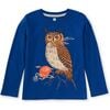 Mountain Owl Graphic Tee, Galactic Blue - T-Shirts - 1 - thumbnail
