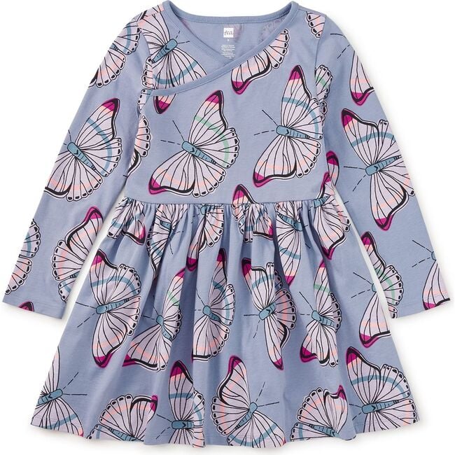 Long Sleeve Wrap Neck Dress, Butterfly Dance
