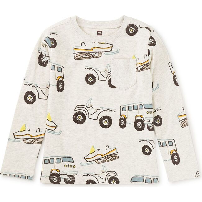 Long Sleeve Printed Pocket Tee, Snow Vehicles