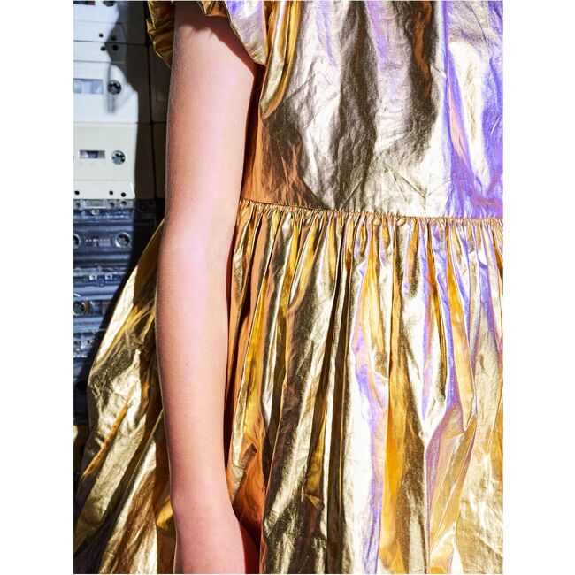 Metallic Balloon Skirted Dress, Metallic Gold - Dresses - 5