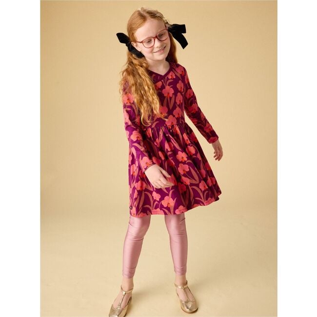 Long Sleeve Wrap Neck Dress, Jeju Island Orchid
