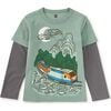 Korean Train Layered Tee, Sea - T-Shirts - 1 - thumbnail