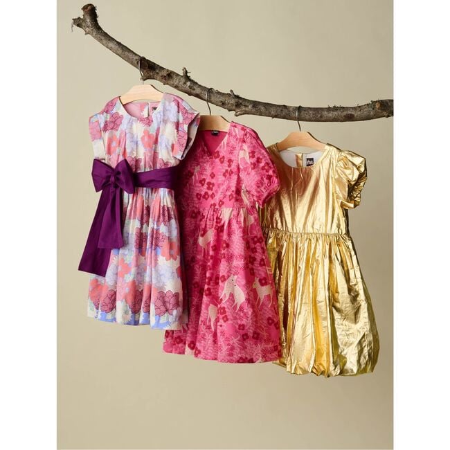Metallic Balloon Skirted Dress, Metallic Gold - Dresses - 6