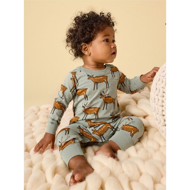 Long Sleeve Pocket Baby Romper, Painted Deer - Rompers - 2
