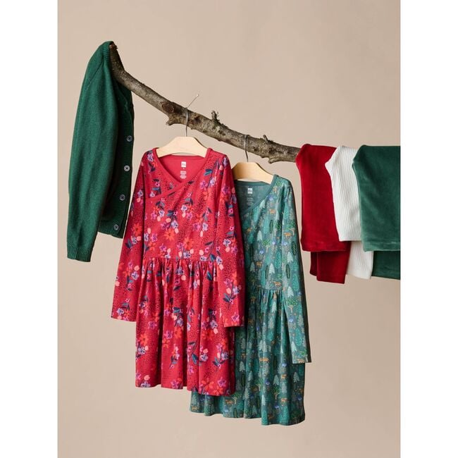 Long Sleeve Wrap Neck Dress, Turkish Forest Scene - Dresses - 4