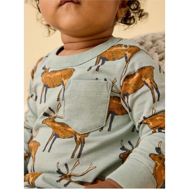 Long Sleeve Pocket Baby Romper, Painted Deer - Rompers - 5
