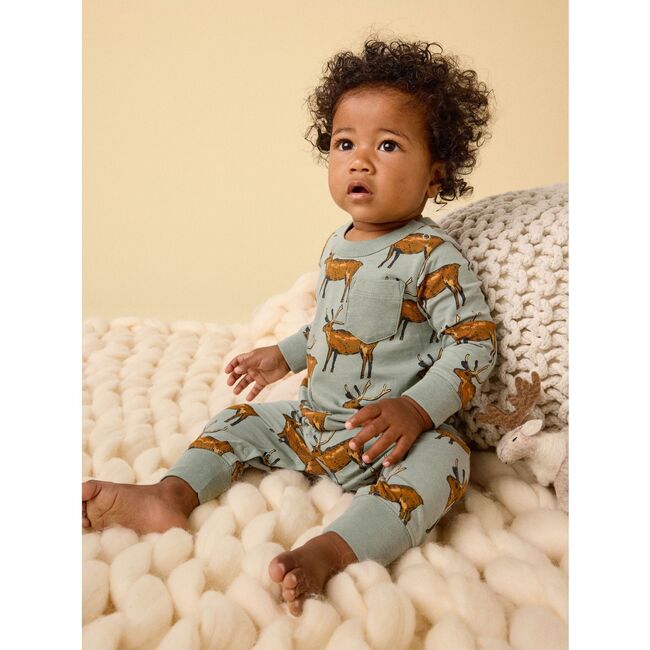 Long Sleeve Pocket Baby Romper, Painted Deer - Rompers - 6