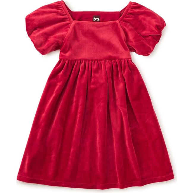 Puff Shoulder Velour Dress, RED WAGON