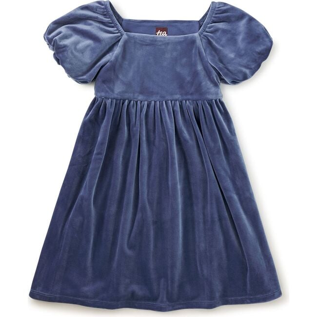 Puff Shoulder Velour Dress, NAVAL BLUE