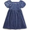 Puff Shoulder Velour Dress, NAVAL BLUE - Dresses - 1 - thumbnail