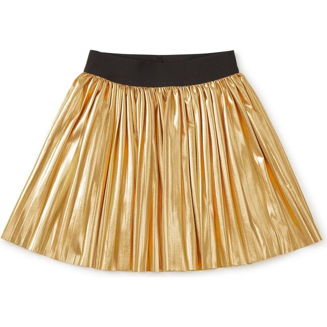 Pleated Metallic Twirl Skirt, Metallic Gold