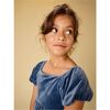 Puff Shoulder Velour Dress, NAVAL BLUE - Dresses - 2 - thumbnail