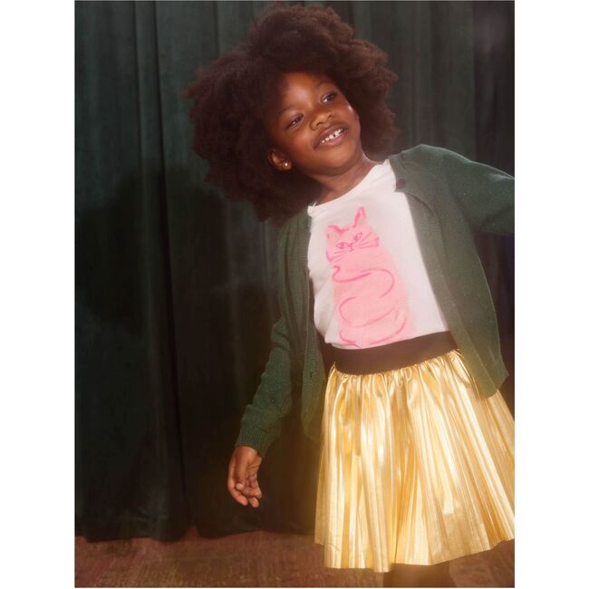 Pleated Metallic Twirl Skirt, Metallic Gold - Skirts - 3