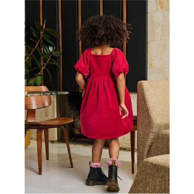 Puff Shoulder Velour Dress, RED WAGON - Dresses - 6