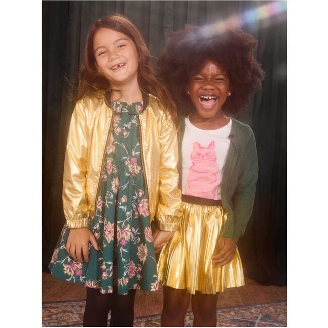 Pleated Metallic Twirl Skirt, Metallic Gold - Skirts - 5