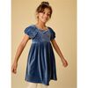 Puff Shoulder Velour Dress, NAVAL BLUE - Dresses - 4 - thumbnail