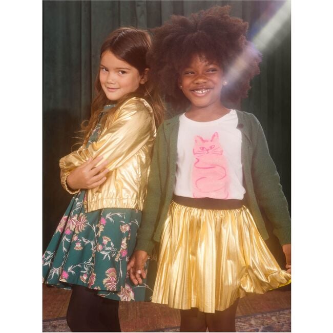 Pleated Metallic Twirl Skirt, Metallic Gold - Skirts - 6