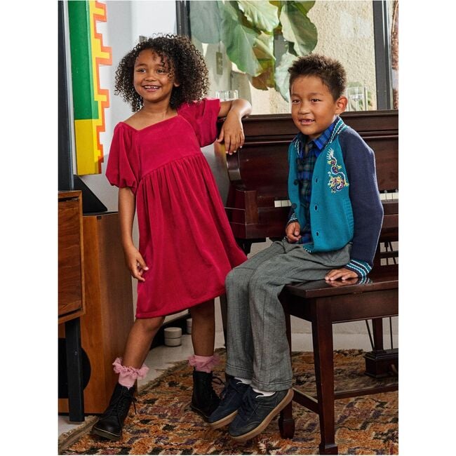 Puff Shoulder Velour Dress, RED WAGON - Dresses - 7