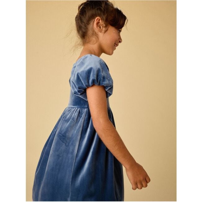 Puff Shoulder Velour Dress, NAVAL BLUE - Dresses - 5
