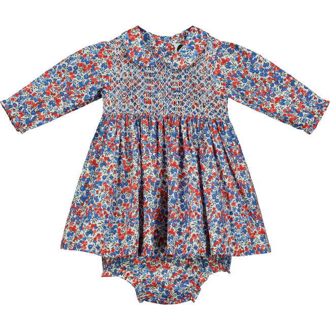 Holly Hand-Smocked Liberty Floral Print Baby Dress, Navy & Red - Dresses - 1
