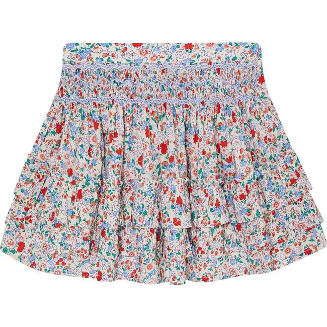 Hand-Smocked Ruffle Skirt Nancy, White Floral - Skirts - 1