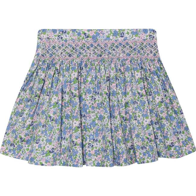 Hand-Smocked Girls Skirt Hani, Blue Floral - Skirts - 1