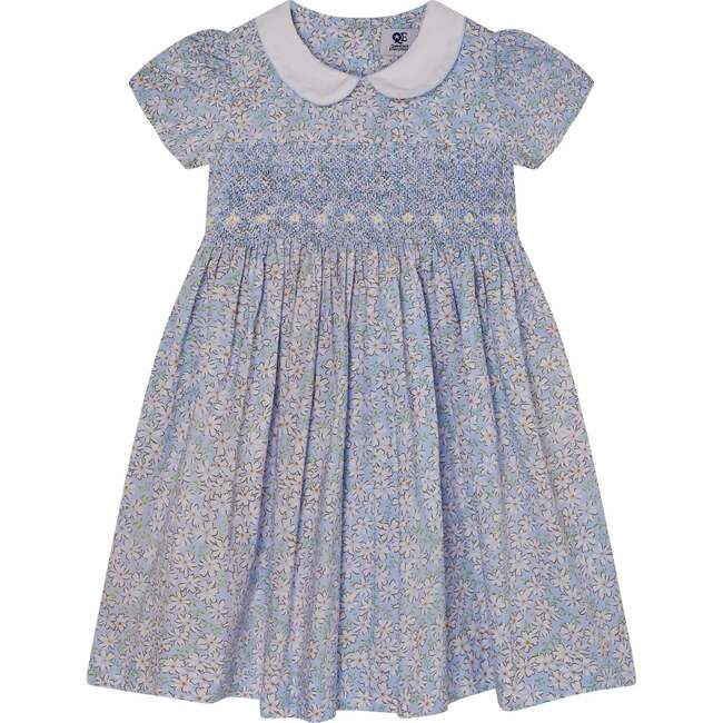 Hand-Smocked Girls Dress Jody, White & Blue - Dresses - 1