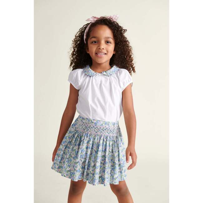 Hand-Smocked Girls Skirt Hani, Blue Floral - Skirts - 2