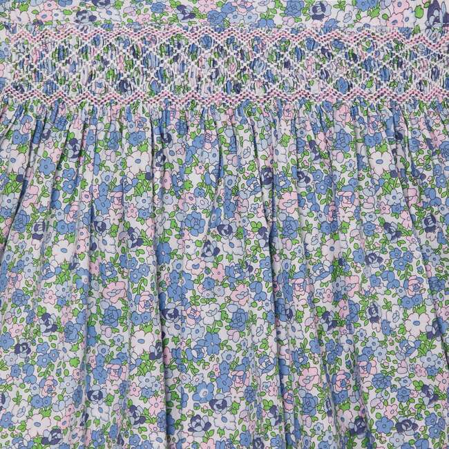 Hand-Smocked Girls Skirt Hani, Blue Floral - Skirts - 3