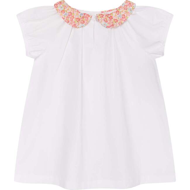 Baby Cotton Blouse Juno, White & Pink Floral - Blouses - 1