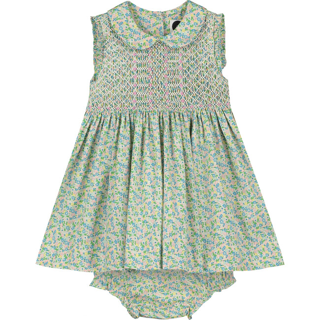 Naomi Smocked Baby Dress, Green Multi - Dresses - 1