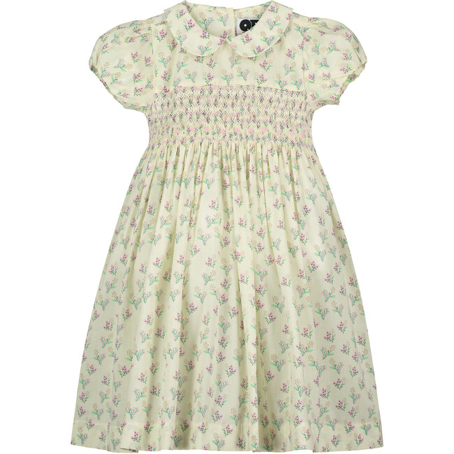 Alexandra Smocked Girls Dress, Yellow Pink Floral - Dresses - 1