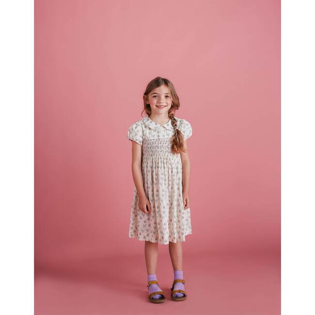 Alexandra Smocked Girls Dress, Yellow Pink Floral - Dresses - 2