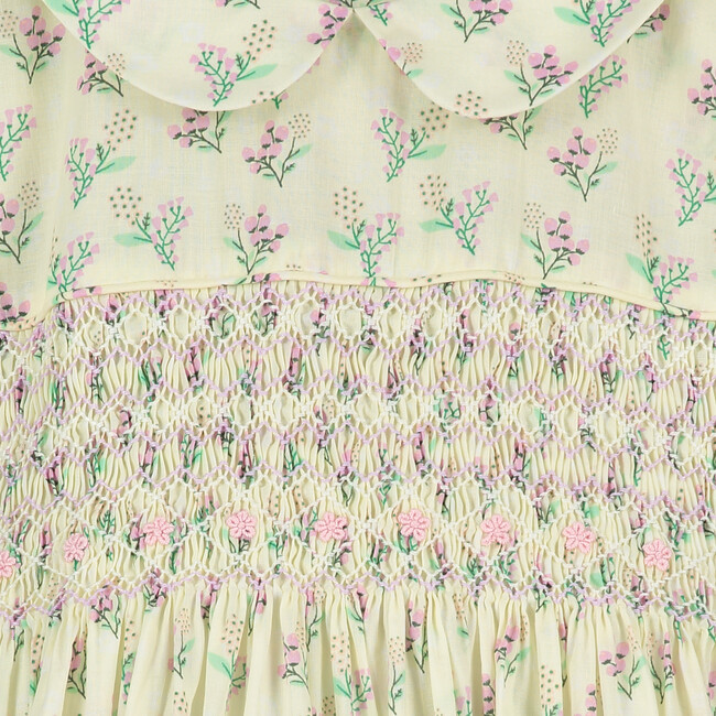 Alexandra Smocked Girls Dress, Yellow Pink Floral - Dresses - 4