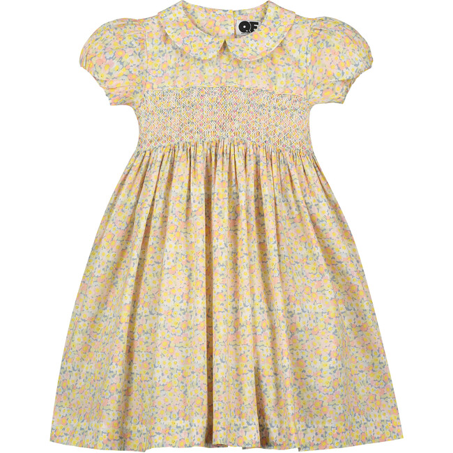Heidi Smocked Girls Dress, Yellow Floral - Dresses - 1