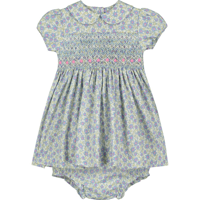 Alyssa Smocked Baby Dress, Green Blue Multi - Dresses - 1